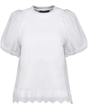 Simone Rocha Tulle Overlay Puff Sleeve Lace T-Shirt - White