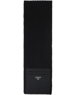 Prada Wool Scarf With Re-Nylon Pocket - Black