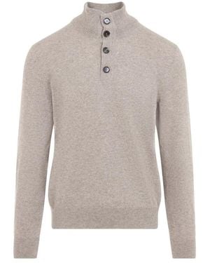 Brioni Half-Button Up Jumper - Grey