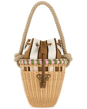 Prada Wicker Mini Bucket Bag - Metallic