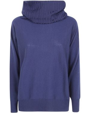 D.exterior Oversized Merino Turtle Neck Sweater - Blue