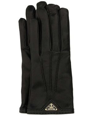 Prada Triangle Logo Leather Gloves - Black