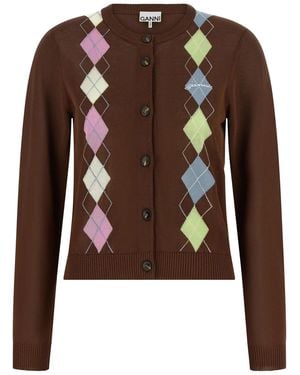 Ganni 'Argyle' Cardigan - Brown