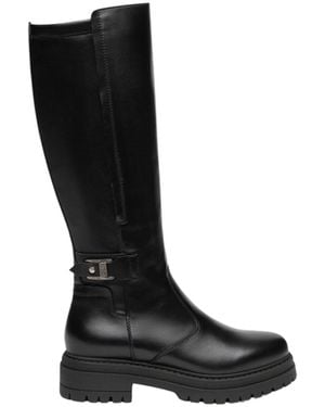 Nero Giardini Leather And Technical Fabric Boots - Black