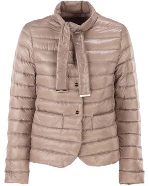 Herno Ultra-Light Down Jacket With Bow Neckline - Brown