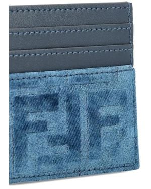 Fendi Suede Monogram Card Holder - Blue