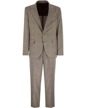 Brunello Cucinelli Prince Of Wales Flannel Suit - Natural