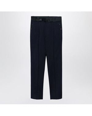 Prada Wool Trousers With Technical Details - Blue