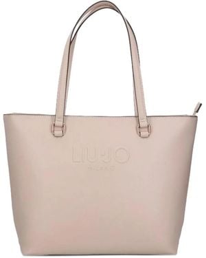 Liu Jo Calf Leather Embossed Logo Bag - Natural