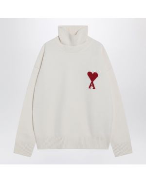 Ami Paris Ami De Coeur Wool Roll-Neck Sweater - White