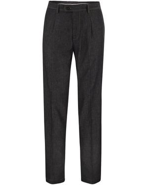 Brunello Cucinelli Tailored Cotton Denim Trousers With Pleats - Black