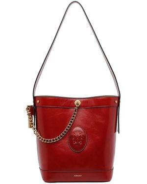Versace Pivot Small Bucket Bag - Red