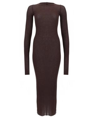 Rick Owens Ribbed Long Sleeves Dress - Brown