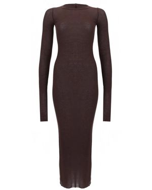 Rick Owens Ribbed Long Sleeves Dress - Brown