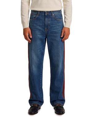 Gucci Cotton Denim Pants With Web Insert - Blue