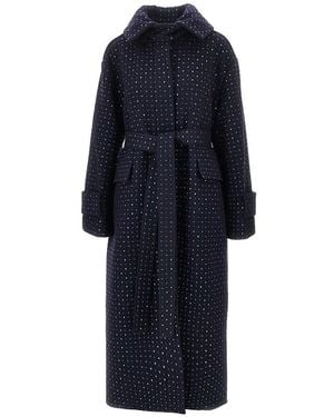 Pinko Full-Strass Wool Long Coat - Blue