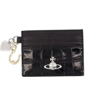 Vivienne Westwood Crocodile-Embossed Leather Card Holder With Charms - Black
