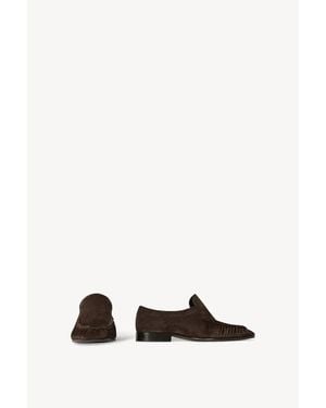 The Row Two Gathered Suede Loafers - Black