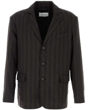 Ferragamo Salvatore Embroidered Linen Blend Blazer - Black