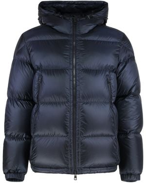 Moncler Short Down Jacket Rivau With Hood - Blue