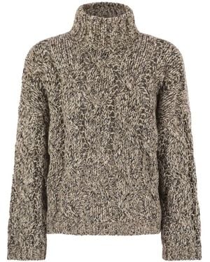 Brunello Cucinelli Soft Wool, Cashmere And Mohair Turtleneck Sweater With Braided Design - Brown