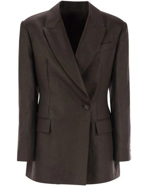 Brunello Cucinelli Shiny Linen Twill Jacket With Necklace - Black