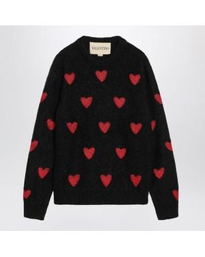 Valentino Jacquard Heart Pattern Sweater - Black