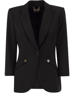 Elisabetta Franchi Tailored Single-Breasted Blazer With Logo Details - Black