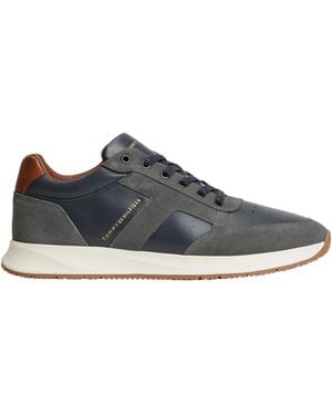 Tommy Hilfiger Leather Mixed Texture Sneakers - Blue