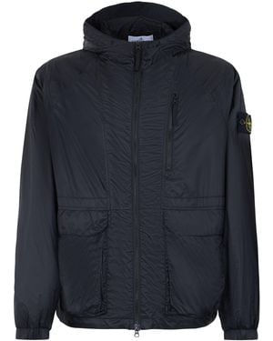 Stone Island Light Jacket With Hood And Practical Pockets - Blue