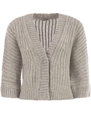 Peserico Wool And Alpaca Mesh Cardigan - Metallic