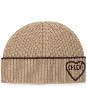 Chloé Ribbed-Knit Beanie Hat - Natural