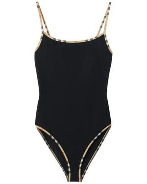 Burberry Sylvia Swimsuit With Camel Check - Black