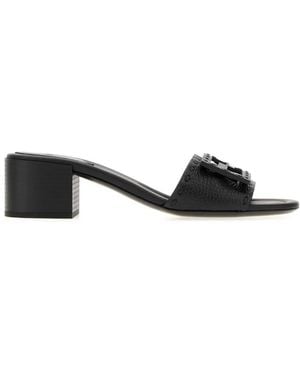 Fendi Leather Baguette Mules - Black