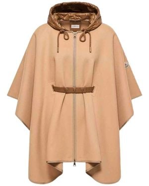 Moncler Padded Wool Blend Cape - Natural