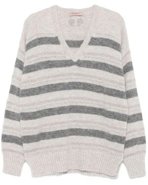Twinset Striped V Neck Jumper - Grey