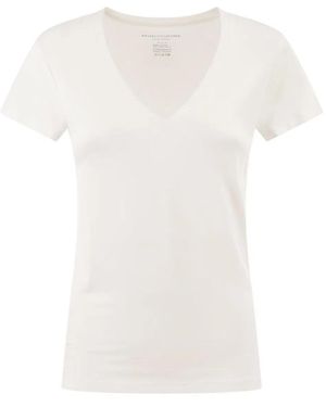 Majestic Stretch Viscose T-Shirt With V-Neck - White