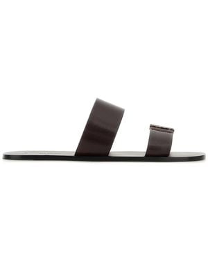 Saint Laurent Dark Leather Babylone Slippers - Black