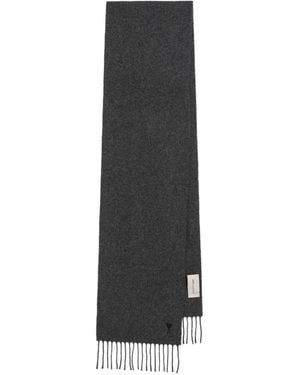Ami Paris Ami De Coeur Embroidered Scarf - Black
