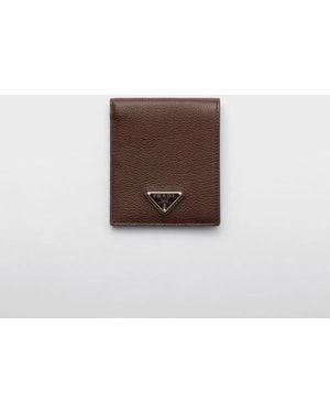 Prada Grained Leather Bi-Fold Wallet - Brown