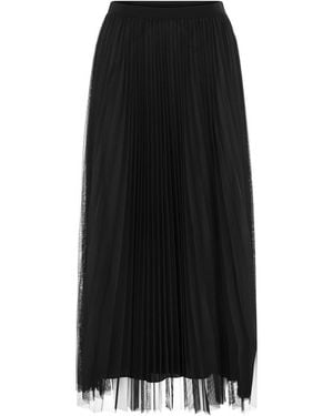 Fabiana Filippi Pleated Tulle Maxi Skirt With Wool, Silk And Cashmere Yarn - Black