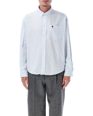 Ami Paris Striped Cotton Ami De Cœur Shirt - Grey