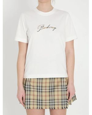 Burberry Check Cotton T-Shirt - White