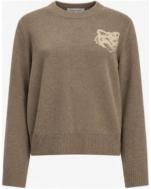 Maison Kitsuné Maison Kitsuné "Fox Head" Crew-Neck Sweater - Brown