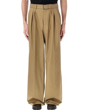 Dries Van Noten Wide Leg Trousers With Belt - Natural