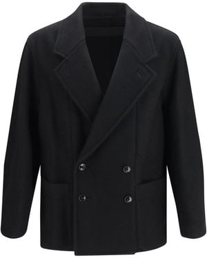 Lemaire Short Double-Breasted Wool And Alpaca Coat - Blue
