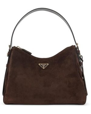 Prada Dark Suede Shoulder Bag - Brown
