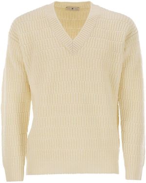 PT Torino Wool Jumper With V-Neck - Natural