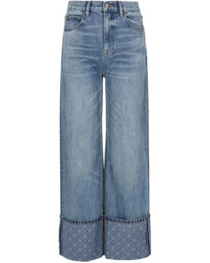 Tory Burch Straight Leg Jeans With T Monogram Motif - Blue