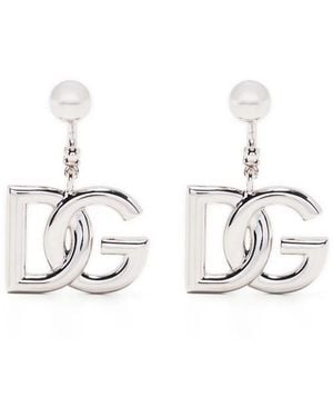 Dolce & Gabbana Dolce & Gabbana Dolce & Gabbana-Tone Brass Clip-On Earrings Featuring A Pair Of Signature Logo Charms - White